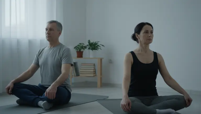 Una coppia che fa meditazione ma con distacco emotivo evidente | Corpo e anima